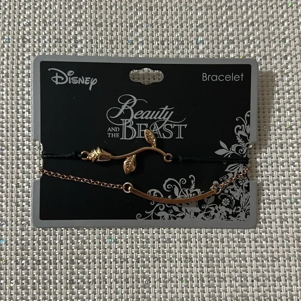 Disney Beauty and the Beast Rose Gold Beaty Lies Within Black Double Bracelet